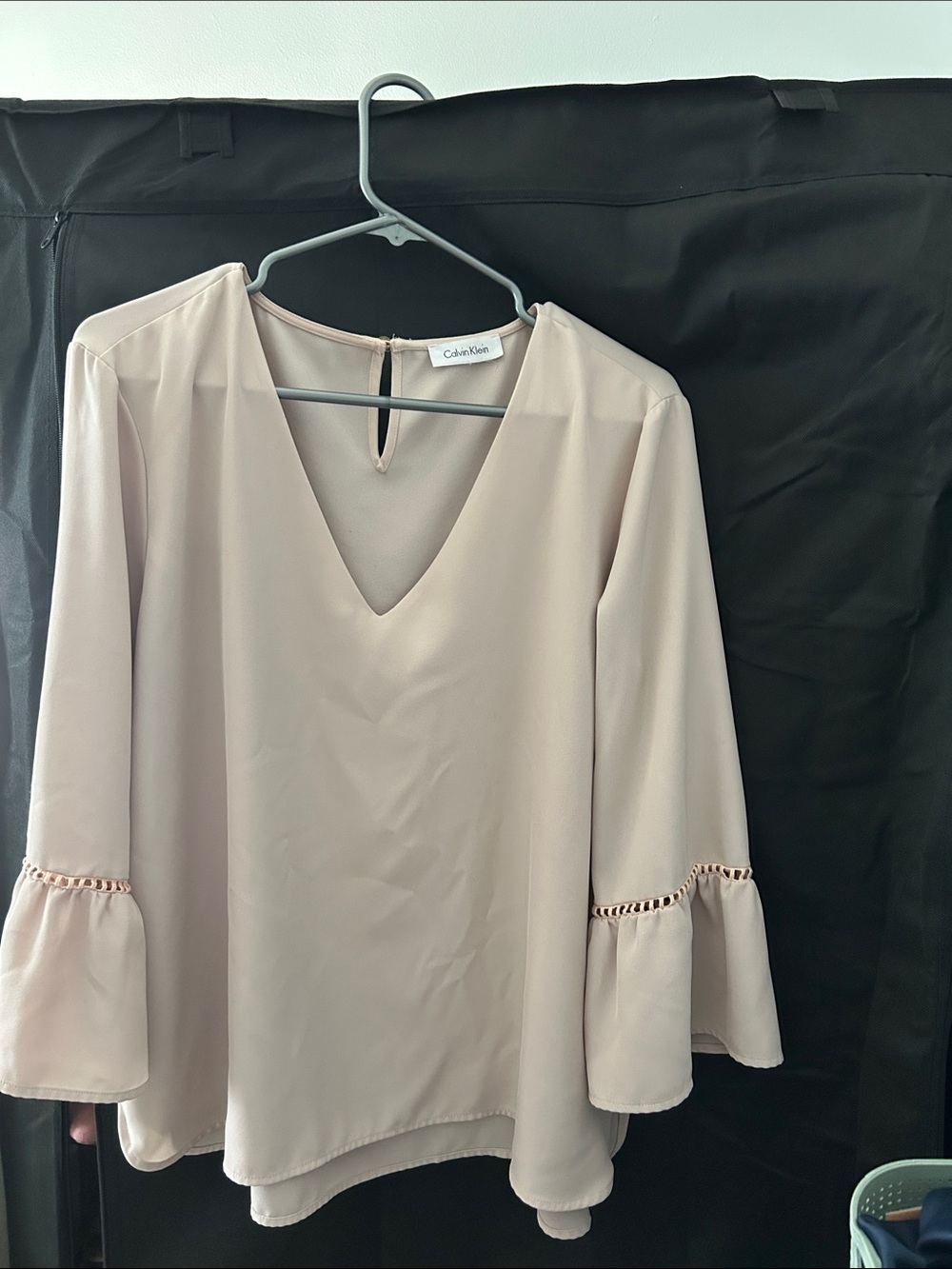 Calvin Klein Pale Blush V-Neck Long Sleeve Blouse